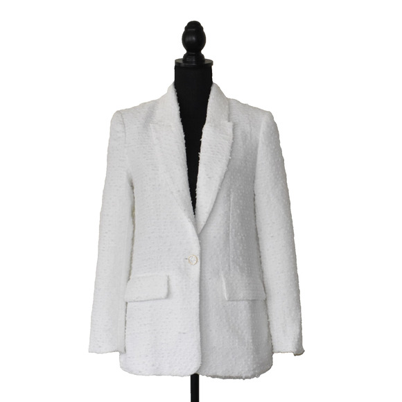 B0 Auth ENDLESS ROSE White Tweed Peak Lapel Single Button Blazer Size XS - Picture 1 of 9